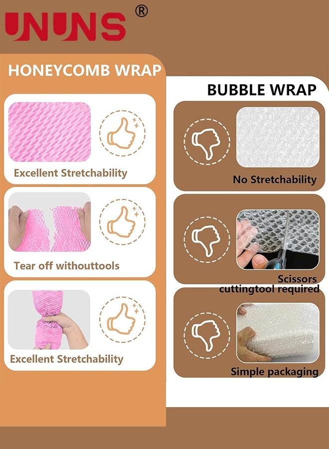 UNUNS Honeycomb Packing Paper,38cm x 20m Sustainable Alternative To Bubble Wrap For Moving Shipping Packing Roll,Eco Friendly Bubble Wrap Alternative Roll Kraft Paper Packing,Pink - Image 2